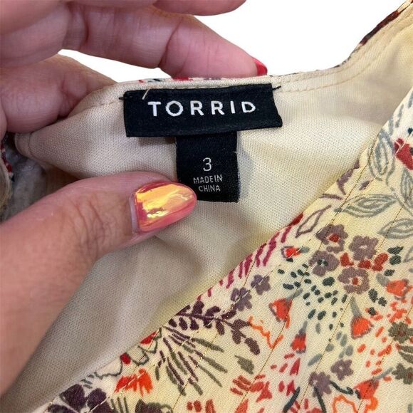 Torrid Plus Size 3X Floral Mini Tiered Dress Long Sleeve Boho Prairie Babydoll - Picture 3 of 4